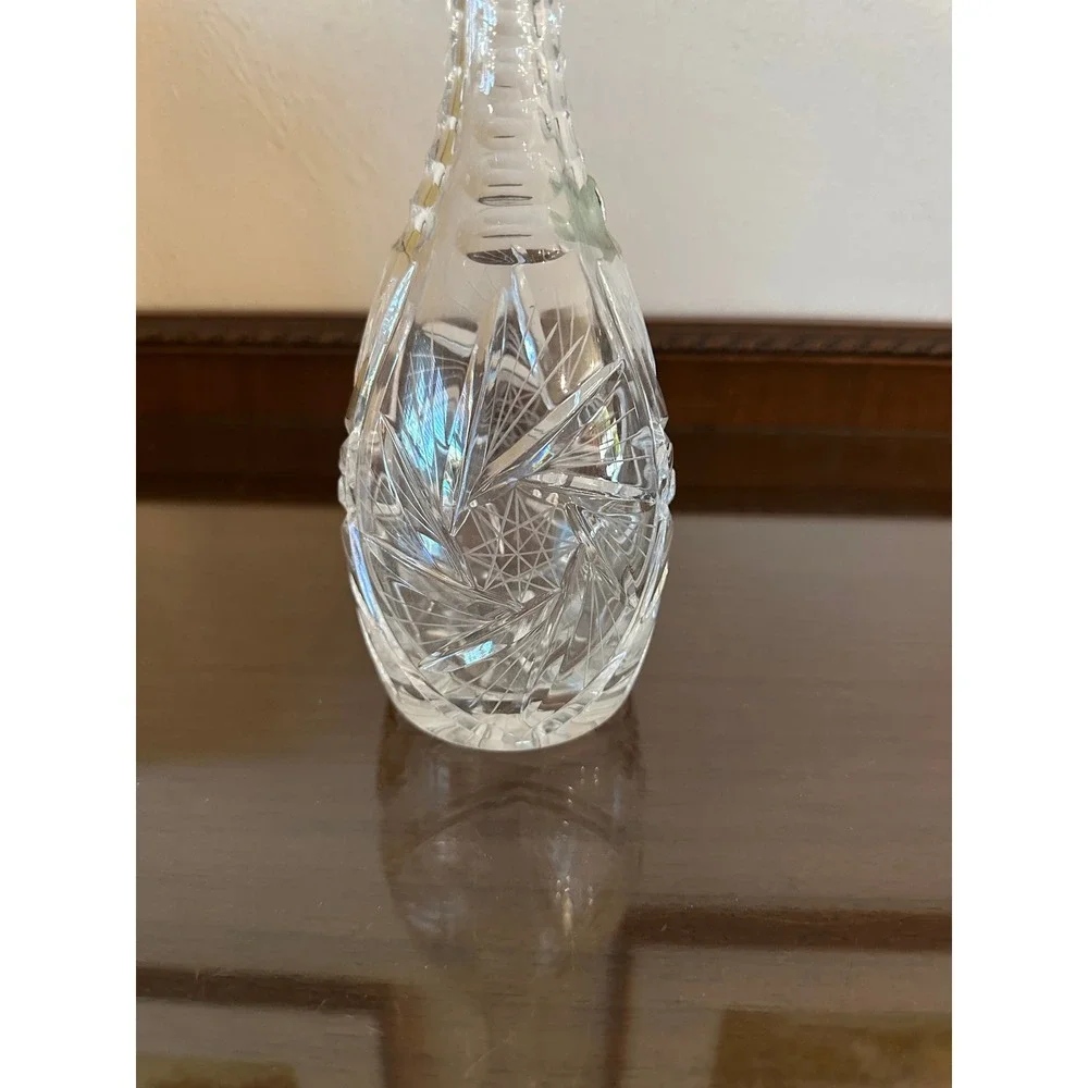 Vtg Pinwheel Cut Crystal Decanter with Stopper 13'' Germany Barware Clear Glass
